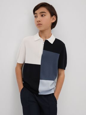 Blue Reiss Delta Colourblock Half-Zip Polo Shirt