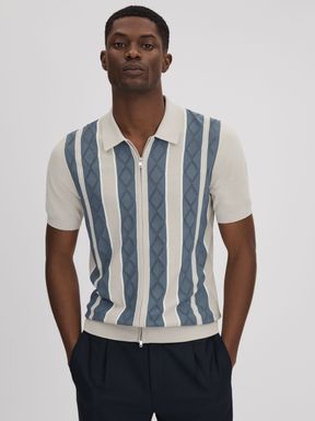 Stone Blue Reiss Selwood Colourblock Zip-Through T-Shirt