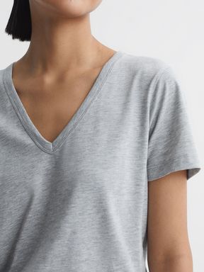 Grey Marl Reiss Bailey Cotton V-Neck T-Shirt