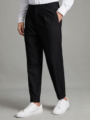 Black Reiss Brighton Relaxed Drawstring Trousers with Turn-Ups