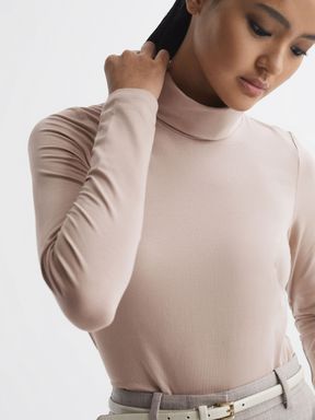Light Pink Reiss Piper Fitted Roll Neck T-Shirt