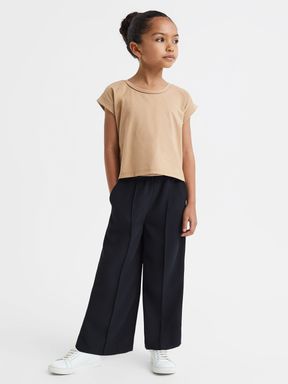 Navy Reiss Ayana Elasticated Wide Leg Trousers
