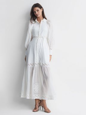 White Joslin Linen Blouson Sleeve Maxi Dress
