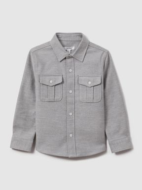 Soft Grey Reiss Thomas Brushed Cotton Patch Pocket Overshirt