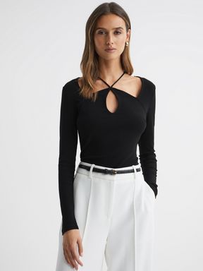 Black Reiss Sylvie Jersey Cut-Out Strappy Top