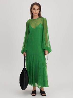 Bright Green Florere Lace Midi Dress