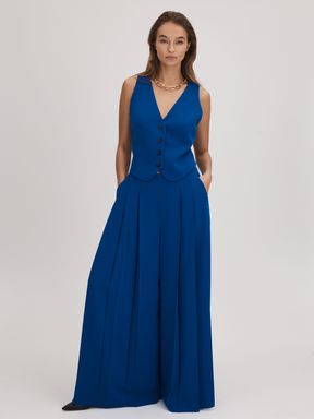 Bright Blue Florere Pleated Wide Leg Trousers