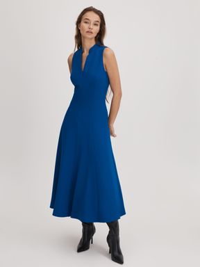 Bright Blue Florere Zip Front Midi Dress