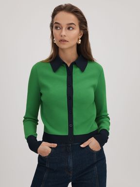 Bright Green Florere Fitted Contrast Trim Cardigan