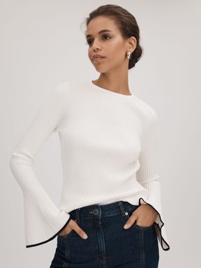 Off White Florere Ribbed Fluted Cuff Jumper