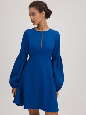 Bright Blue Florere Blouson Sleeve Mini Dress