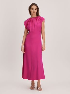 Deep Pink Florere Tie Back Midi Dress