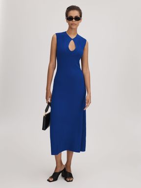 Bright Blue Florere Ribbed Midi Dress