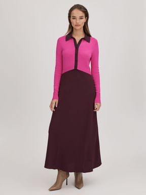 Deep Pink/Burgundy Florere Colourblock Midi Dress