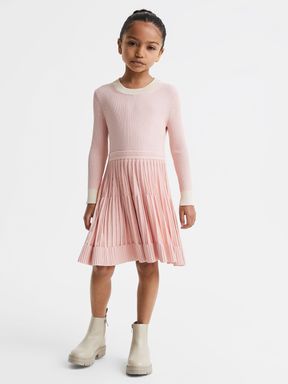 Pink Reiss Teagan Ribbed Fit-and-Flare Dress