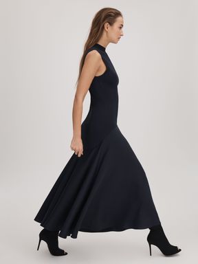 Navy Florere Fit-and-Flare Midi Dress