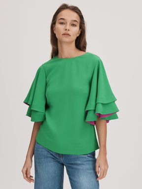 Bright Green Florere Layered Sleeve Blouse