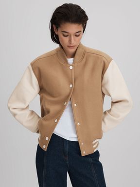 Camel/Cream Reiss Vienna Premium Wool Blend Bomber Jacket