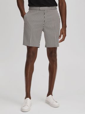 Black/White Reiss Stream Striped Adjuster Shorts