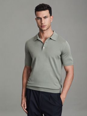 Pistachio Reiss Manor Slim Fit Merino Wool Polo Shirt