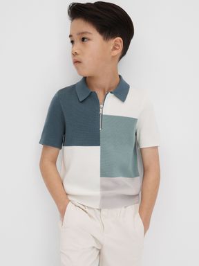 Sage Reiss Delta Colourblock Half-Zip Polo Shirt