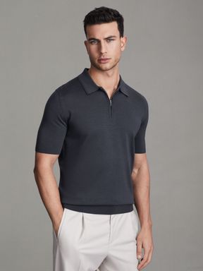 Blue Smoke Reiss Maxwell Merino Wool Half-Zip Polo Shirt