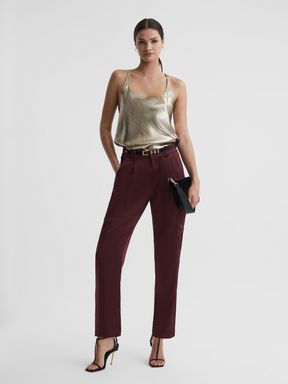 Dusty Cherrywood Paige Satin Cargo Trousers