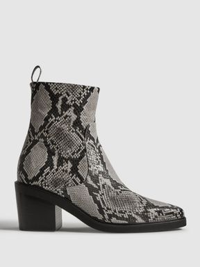 Snake Reiss Sienna Leather Heeled Western Boots