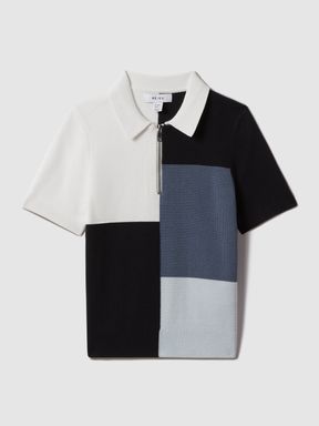 Blue Reiss Delta Colourblock Half-Zip Polo Shirt