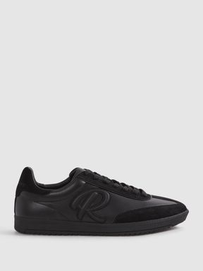 Black Reiss Alba Leather-Suede Low Trainers