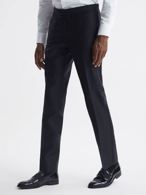 Navy Oscar Jacobson Slim Fit Wool Blend Trousers