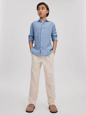 Sky Blue Reiss Ruban Linen Cutaway Collar Shirt