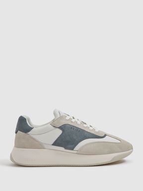 Airforce Blue Reiss Emmett Leather Suede Running Trainers