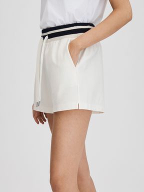 Navy/Ivory Reiss Lexi Striped Drawstring Waistband Shorts