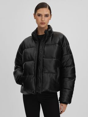 Black Good American Good American Faux Leather Puffer Jacket