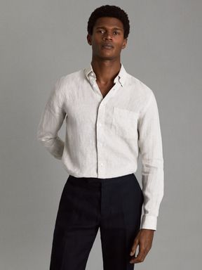 Stone Reiss Queens Linen Button-Down Collar Shirt