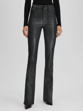 Black/Silver Paige High Rise Sparkly Trousers