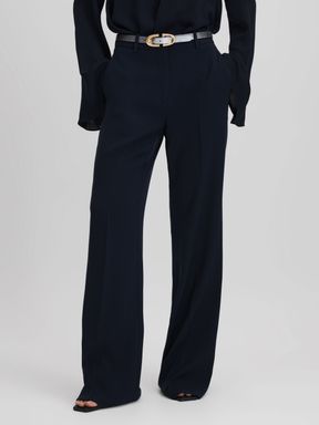 Navy Reiss Margeaux Wide Leg Suit Trousers