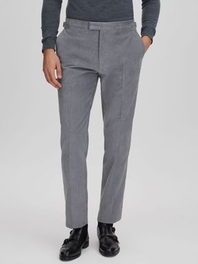 Ice Blue Reiss Kempton Slim Fit Corduroy Trousers with Turn-Ups