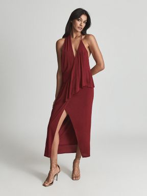 Dark Red Reiss Xena Strappy Open Back Cocktail Dress
