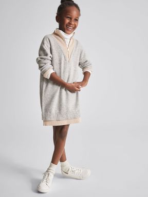 Grey Reiss Marci Junior Panelled Ribbed Zip Neck Jumper Dress