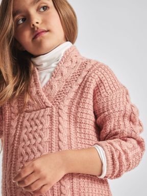 Pink Reiss Ali Junior Cable Knit Jumper