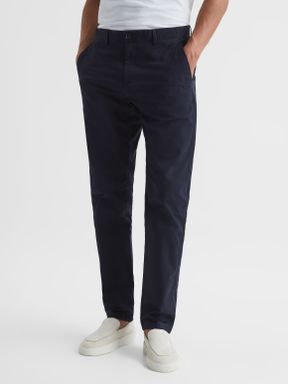Navy Reiss Pitch Slim Fit Washed Chinos