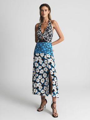 Blue Reiss Mara Floral Print Midi Dress