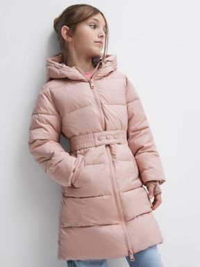 Pink Reiss Tia Longline Quilted Hooded Coat