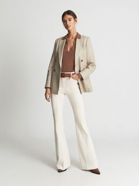 Cream Reiss Florence High Rise Flared Trousers