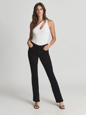 Black Reiss Lou Lou Paige High Rise Twisted Seam Flared Jeans