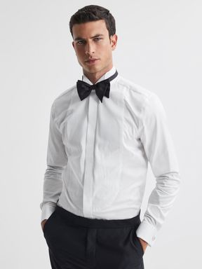 White Reiss Fitzrovia Pleat Front Winged Collar Shirt