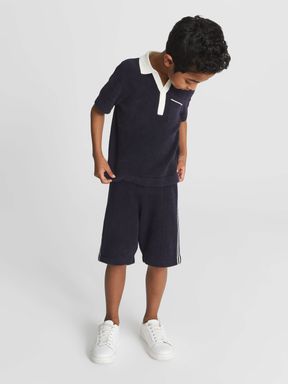 Navy Reiss Maya Junior Short Sleeve Open Collar Jumper