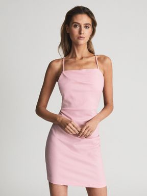 Pink Reiss Ariela Stretch Linen Bodycon Mini Dress